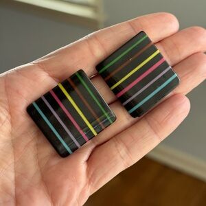 Colorful Black Stud Earrings / bright Neon Features